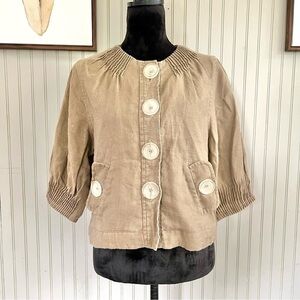 LAL Spring Linen Tan Big Button Waisted Jacket